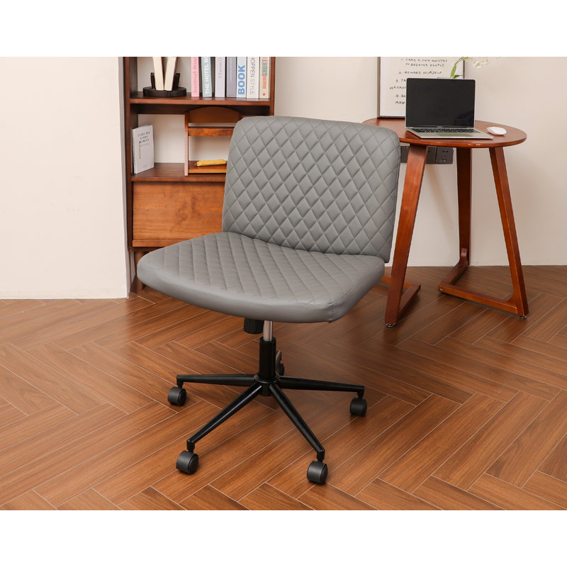 Ebern Designs Pu Leather Armless Task Chair small Office Desk Chair With Wheels Cross Legged Wide Chair High Backrest Adjustable Height 360 Rolling Swivel Chair For Home Bedroom Reviews Wayfair